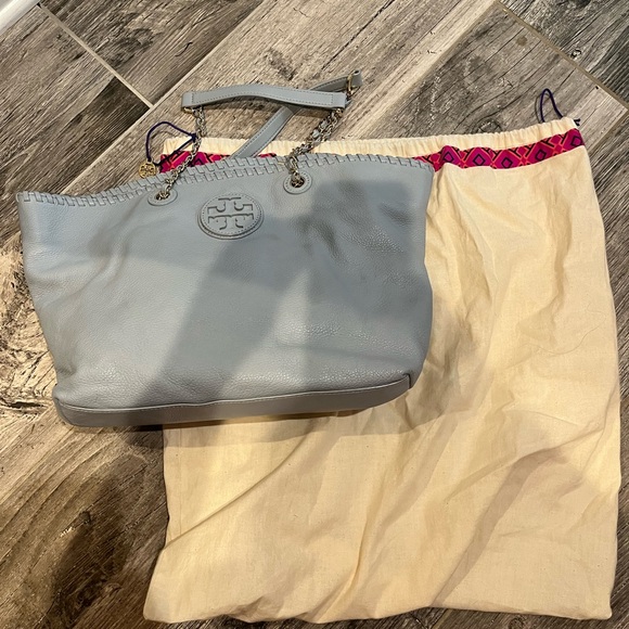 Tory Burch Marion East West Leather Tote Blue NWOT - Picture 5 of 9